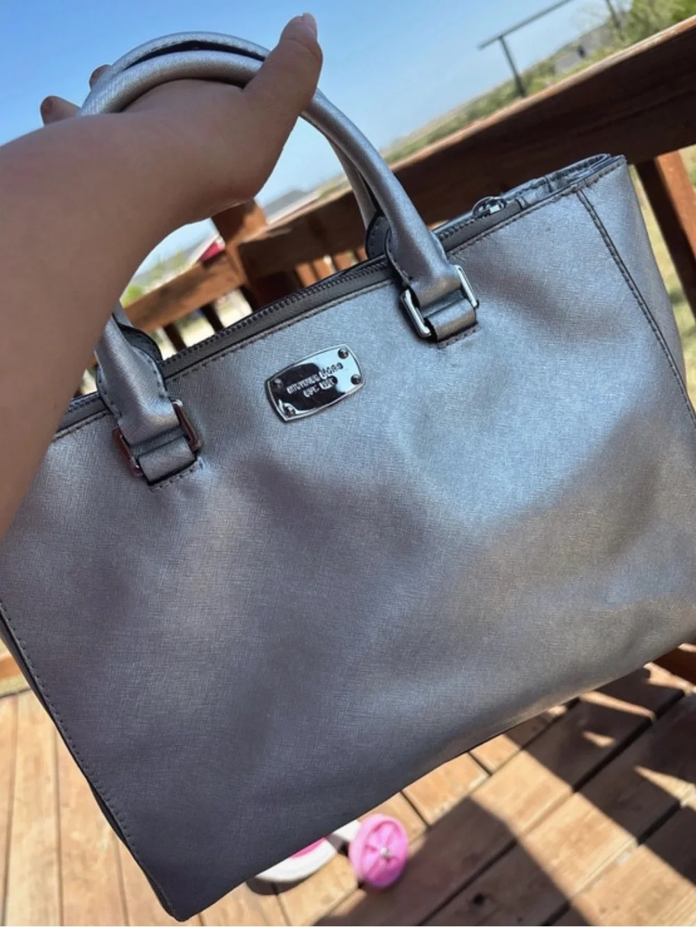 Michael Kors Silver Metallic Saffiano Tote